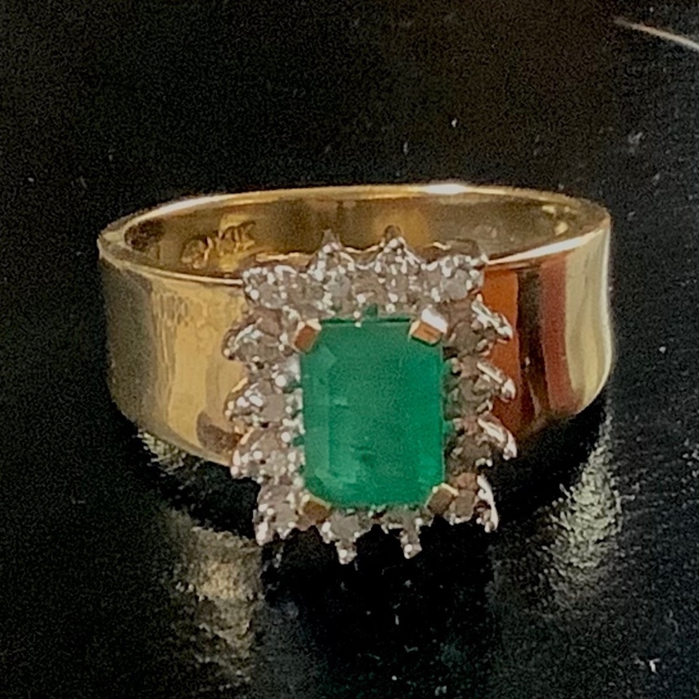 14k Gold Emerald with Diamond Halo Ring